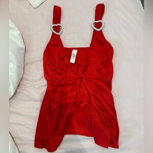 Red Tank with Heart Accents